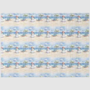 Papel De Seda Watercolor Cute Snowman em Férias