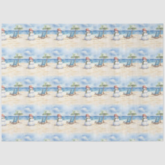 Papel De Seda Watercolor Cute Snowman em Férias