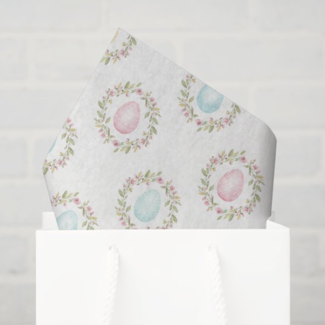 Papel De Seda Watercolor Easter Egg Floral Wreath  (Sacola de presentes)