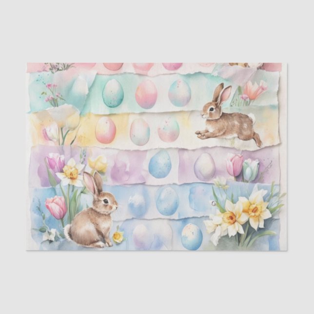 Papel De Seda Watercolor Easter Eggs and Rabbits  (Frente )