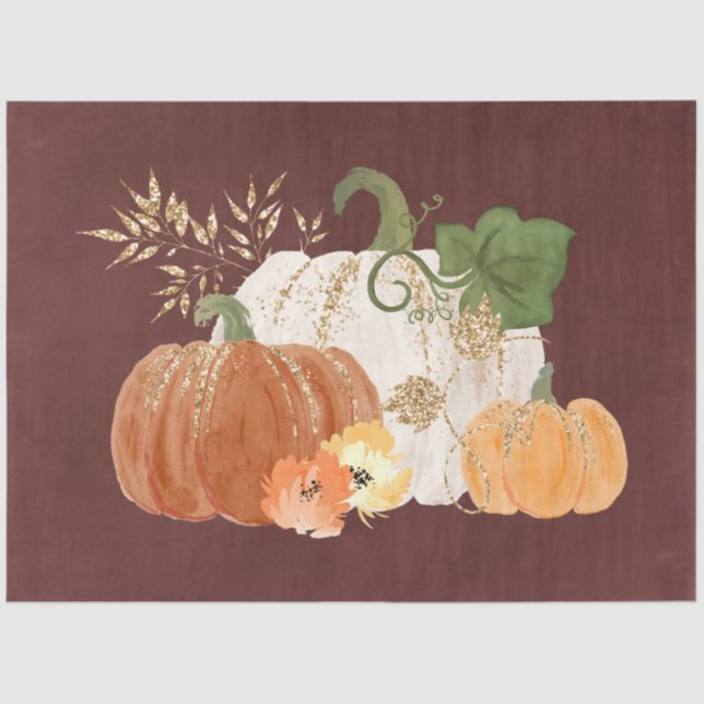 Papel De Seda Watercolor Glitter Pumpkins Series Design 3 (Frente )