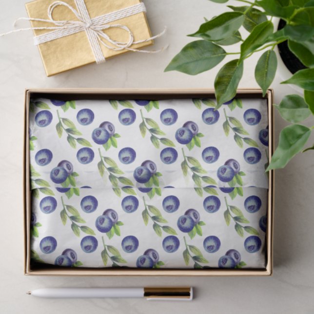 Papel De Seda Watercolor Large Blueberry Pattern Tissue Paper (Presente)