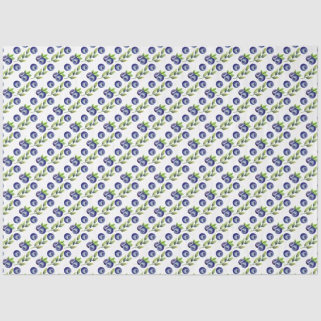 Papel De Seda Watercolor Large Blueberry Pattern Tissue Paper (Frente )