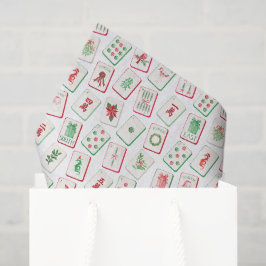 Papel De Seda Watercolor Mahjong Red & Green Christmas Tiles