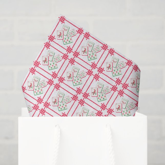 Papel De Seda Watercolor Mahjong Red & Green Christmas Tiles (Sacola de presentes)
