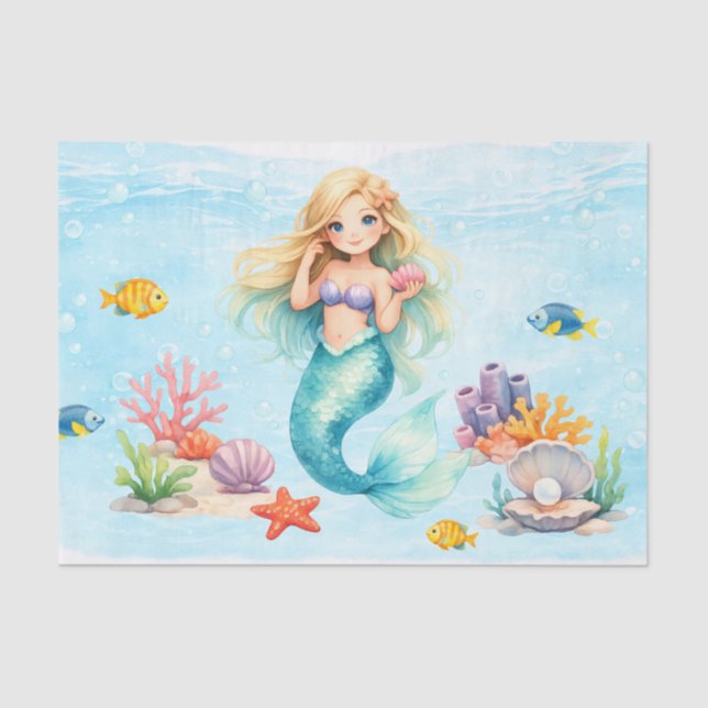 Papel De Seda Watercolor Mermaid Birthday (Frente )