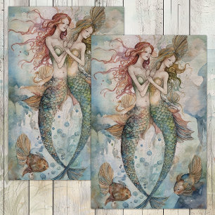 PAPEL DE SEDA WATERCOLOR MERMAID SISTERS DECOUPAGE