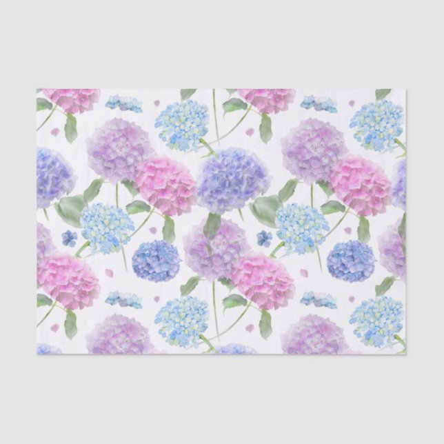 Papel De Seda Watercolor Mixed Garden Hydrangea Flowers  (Frente )