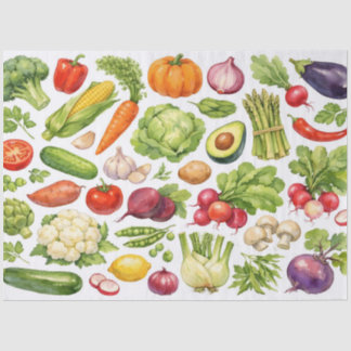 Papel De Seda Watercolor Mixed Summer Vegetables and Herbs