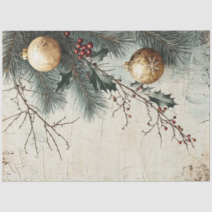Papel De Seda Watercolor - ouro de Natal - Baubles Holly berry