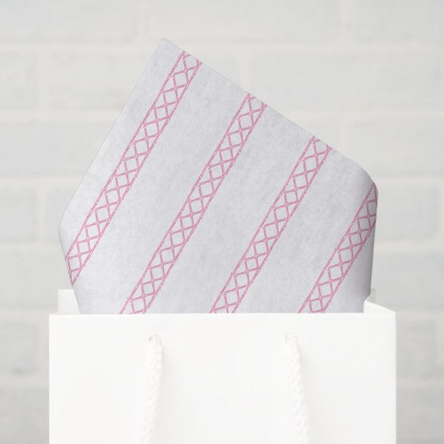 Papel De Seda Watercolor Pink and White Bamboo Stripes (Sacola de presentes)