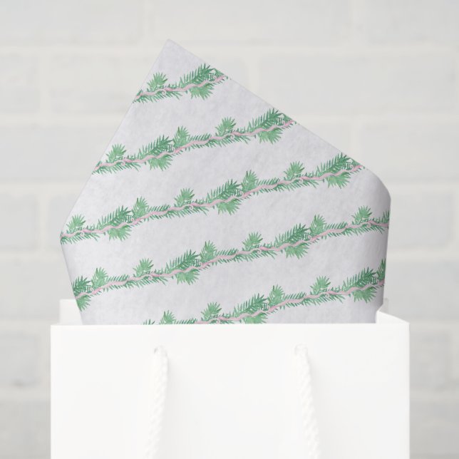 Papel De Seda Watercolor Pink e Green Christmas Garland (Sacola de presentes)
