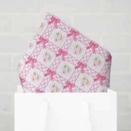 Papel De Seda Watercolor Pink & Green Bow Mahjong