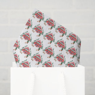 Papel De Seda Watercolor Red Cottage Padrão de inverno Natal