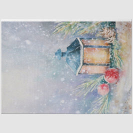 Papel De Seda Watercolor Snow Lamp Fir Bauble Christmas