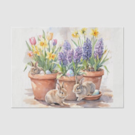 Papel De Seda Watercolor Spring Floral and Bunnies 