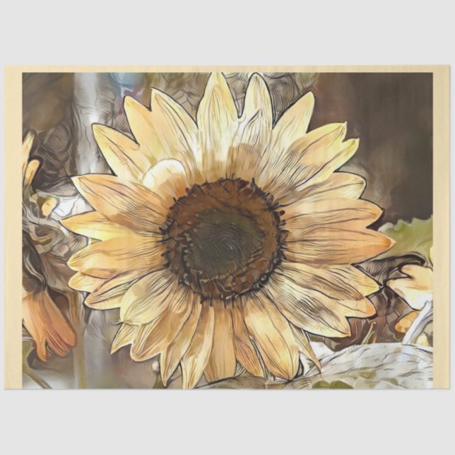 Papel De Seda Watercolor Sunflower Elegant Collection (Frente )