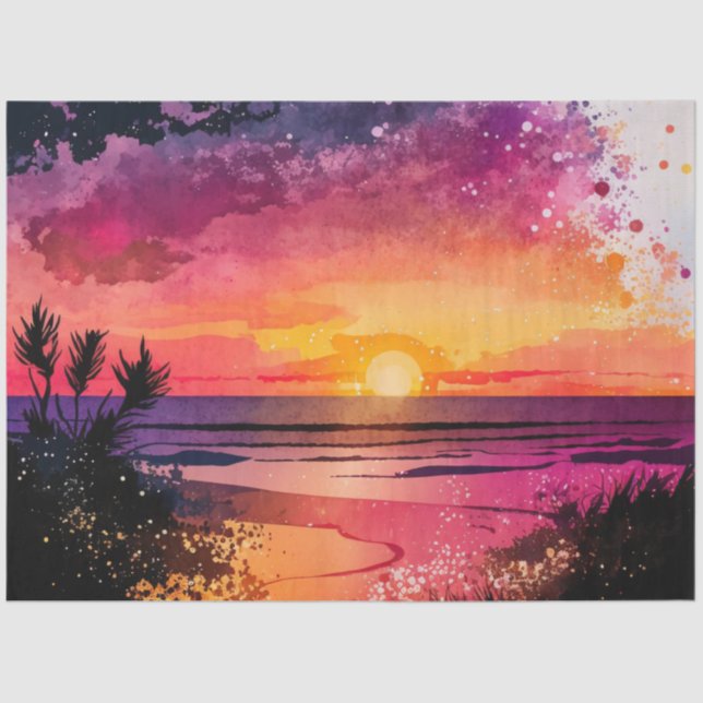 Papel De Seda Watercolor Sunset Series Design 10 (Frente )