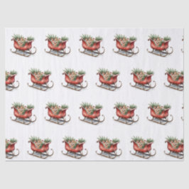 Papel De Seda Watercolor Vintage Christmas Sleigh
