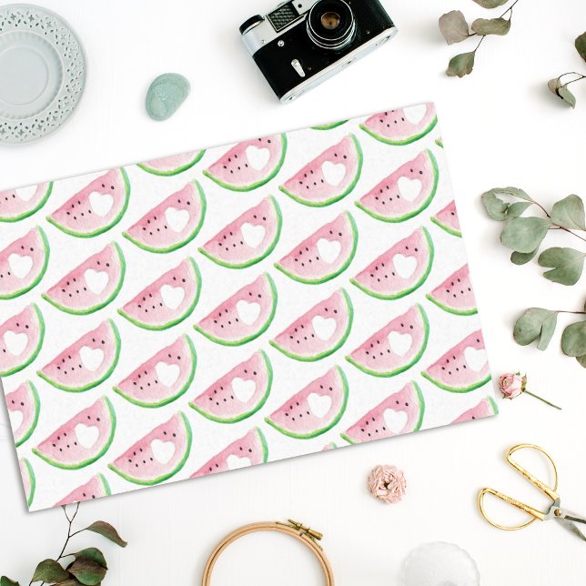 Papel De Seda Watercolor Watermelon Heart Pattern (Criador carregado)