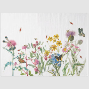 Papel De Seda Watercolor Wildflower Insetos Floral Primavera Gar