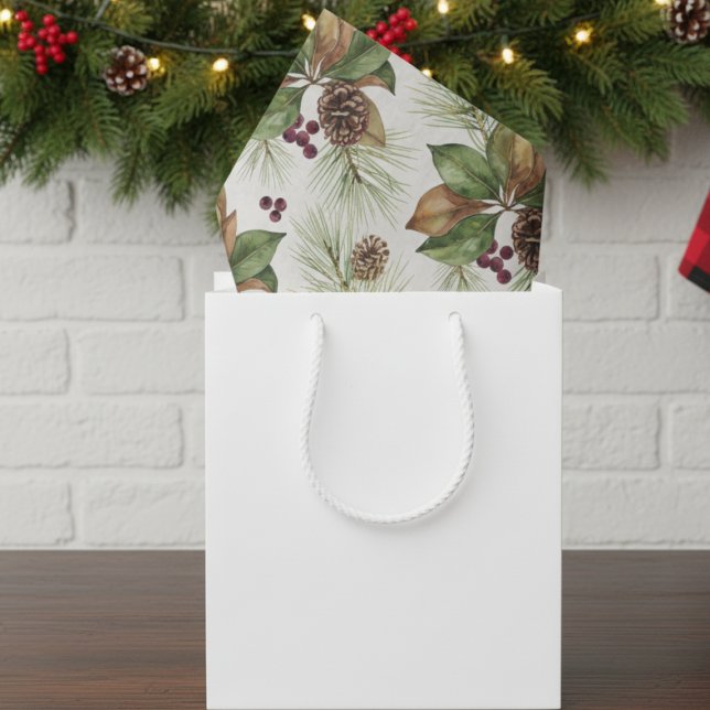 Papel De Seda Watercolor Winter Botanical Pattern (Holiday tissue paper
)