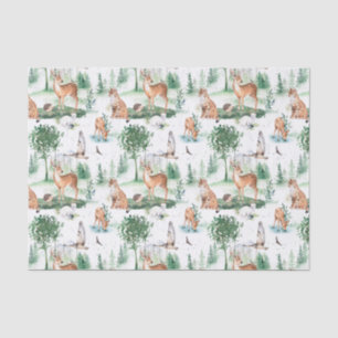 Papel De Seda Watercolor Woodland Baby Animal Patterno