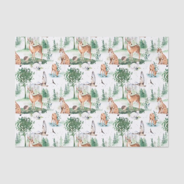 Papel De Seda Watercolor Woodland Baby Animal Patterno (Frente )