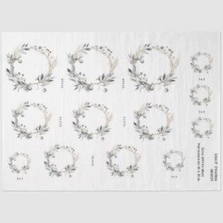 Papel De Seda Watercolor Wreath Greenerage Foliage e Berries