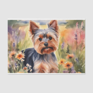 Papel De Seda Watercolor Yorkshire Terrier, em flores, Decoupage