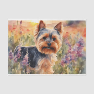 Papel De Seda Watercolor Yorkshire Terrier, em flores, Decoupage