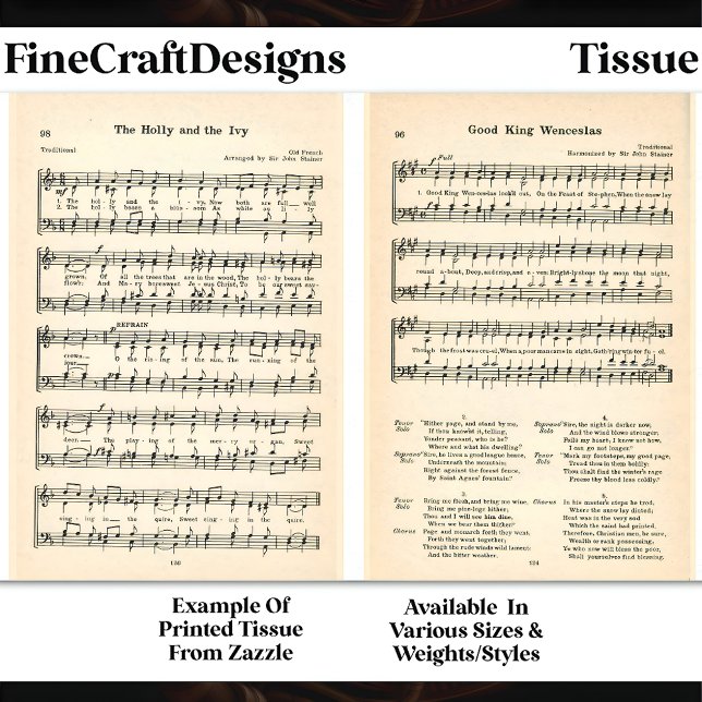 Papel De Seda Wenceslas + Holly Ivy Sheet Music DU6 Decoupage (Criador carregado)