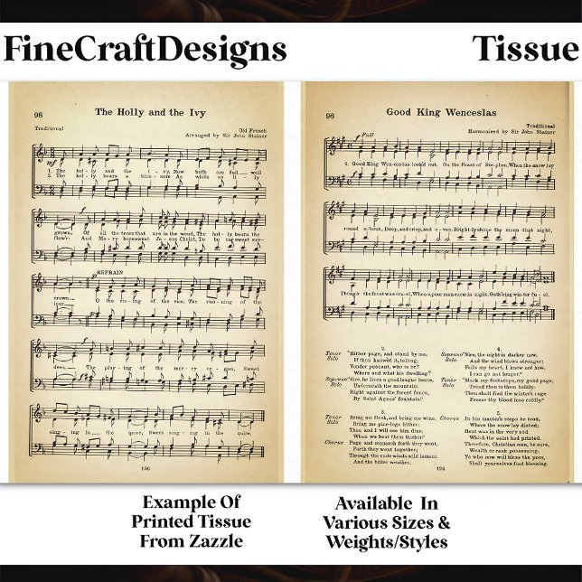 Papel De Seda Wenceslas + Holly Ivy Sheet Music DU6F Decoupage (Criador carregado)