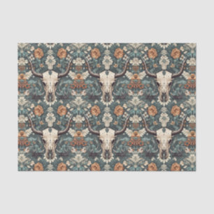 Papel De Seda Western Boho Bull Skull Floral