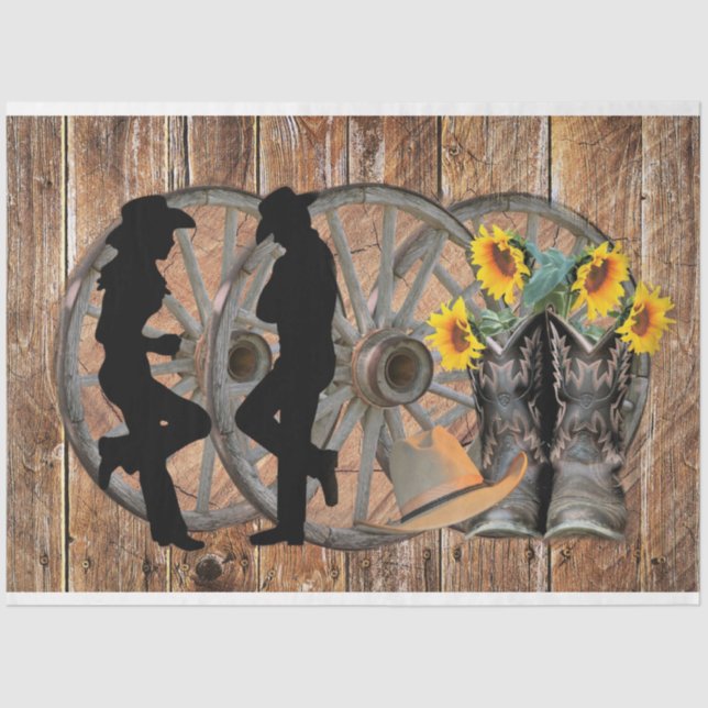 Papel De Seda Western Cowboy Boots Hat Sunflower Wagon Wheel (Frente )