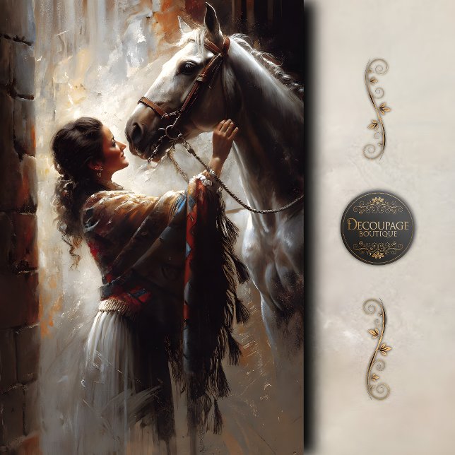 Papel De Seda Western Cowgirl and Horse Art Decoupage (Western Cowgirl and Horse Art Decoupage Tissue Paper)