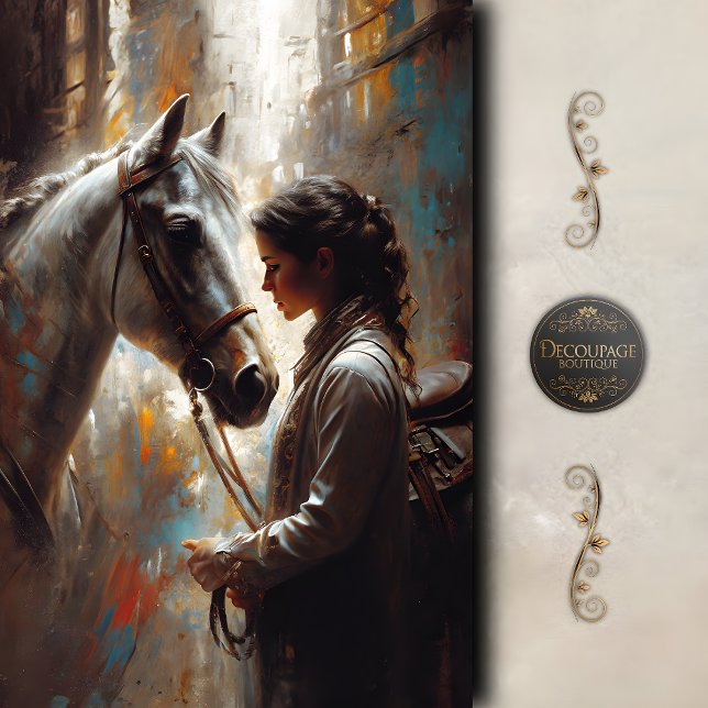 Papel De Seda Western Cowgirl and White Horse Art Decoupage (Western Cowgirl and White Horse Art Decoupage Tissue Paper)