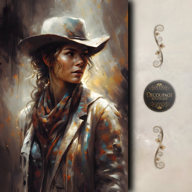 Papel De Seda Western Cowgirl Portrait Art Decoupage (Western Cowgirl Portrait Art Decoupage Tissue Paper)