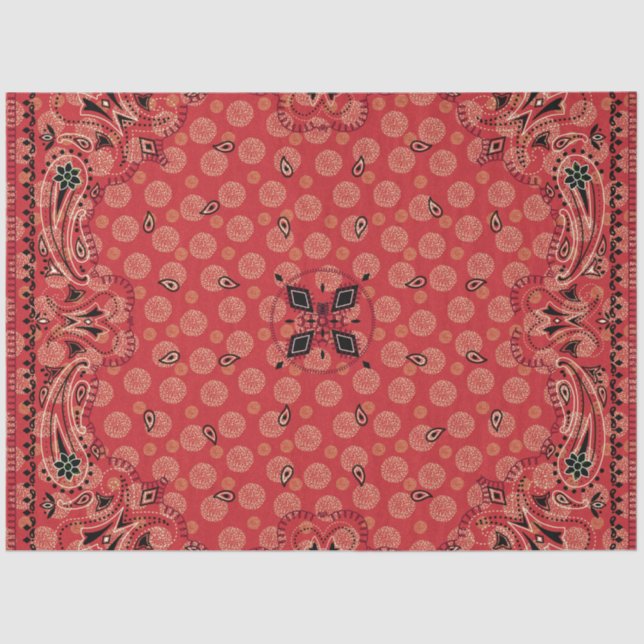 Papel De Seda Western Paisley Red Bandana - Impressão Decoupage  (Frente )