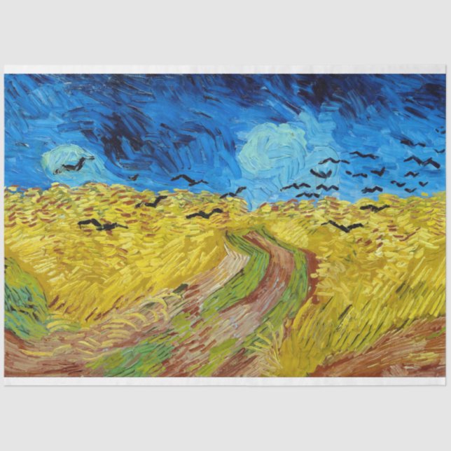 Papel De Seda Wheatfield com Crows, Van Gogh (Frente )