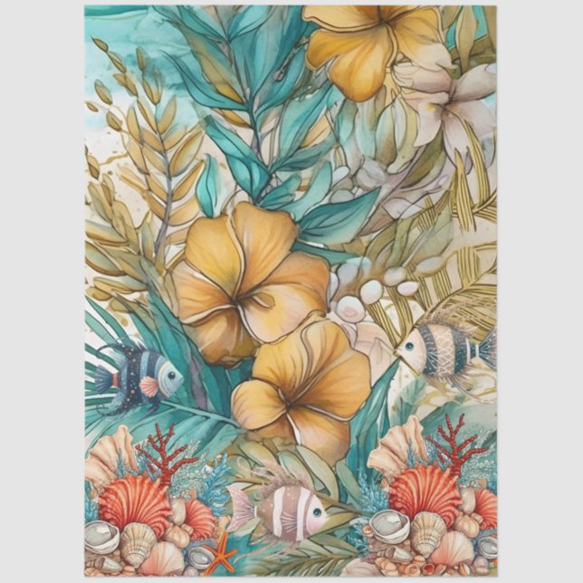 Papel De Seda Whimsage Ocean Floral & Fish (Frente )
