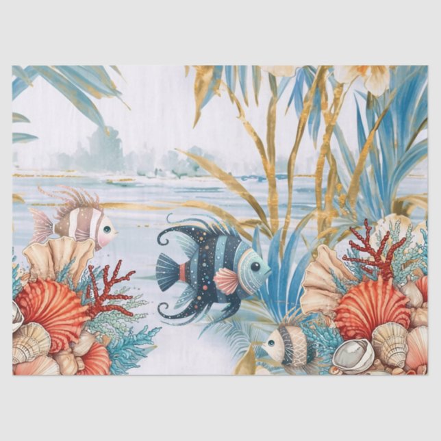 Papel De Seda Whimsage Ocean Floral & Fish (Frente )