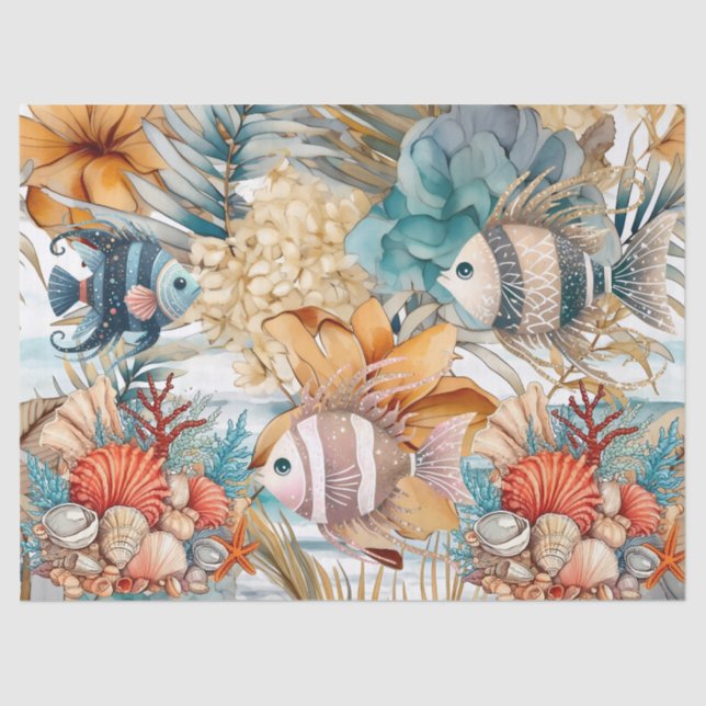 Papel De Seda Whimsage Ocean Floral & Fish (Frente )