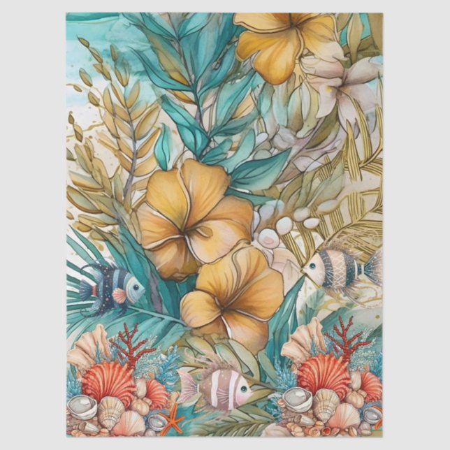 Papel De Seda Whimsage Ocean Floral & Fish (Frente )