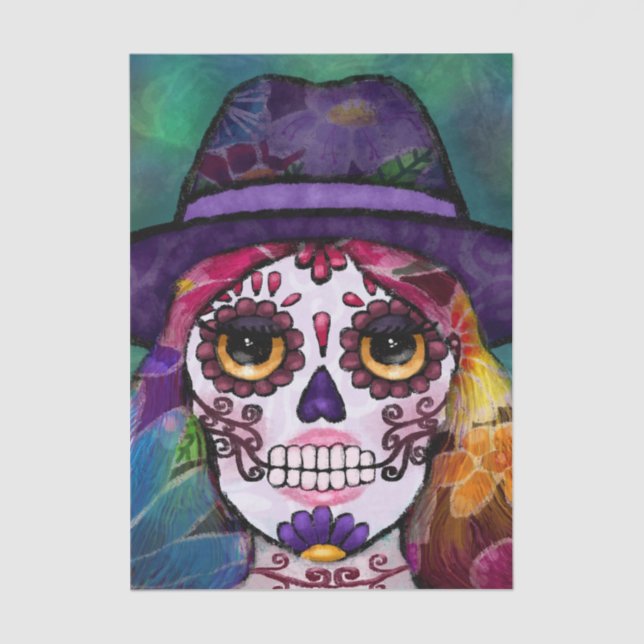 Papel De Seda Whimsical Abstract Hippie Sugar Skull Decoupage (Frente )