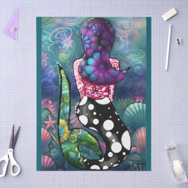 Papel De Seda Whimsical Abstract Mermaid Nautical Teal Decoupage (Arte )