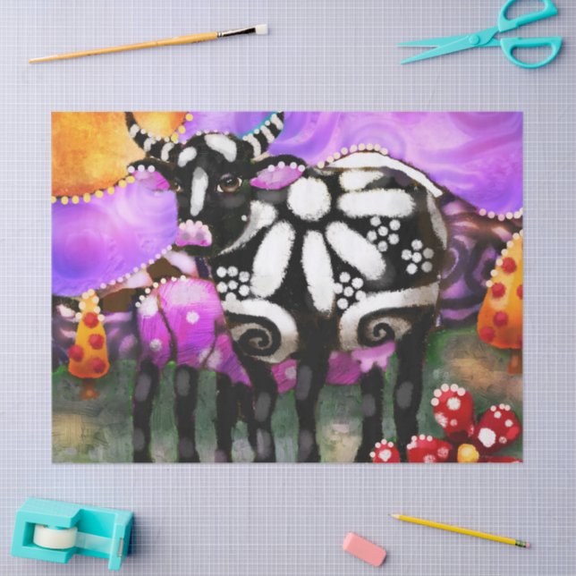 Papel De Seda Whimsical Abstract Momma & Baby Cow Decoupage (Arte )