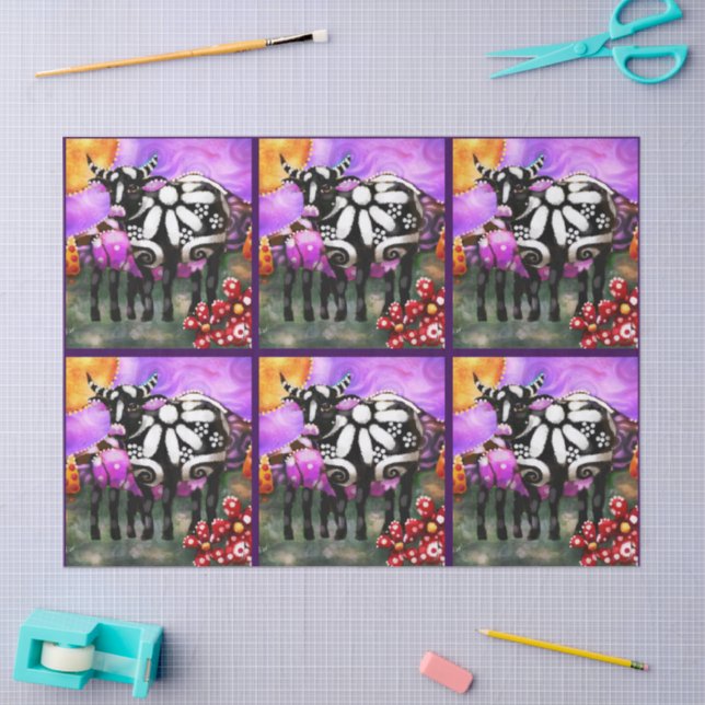 Papel De Seda Whimsical Abstract Momma & Baby Cow Decoupage (Arte )