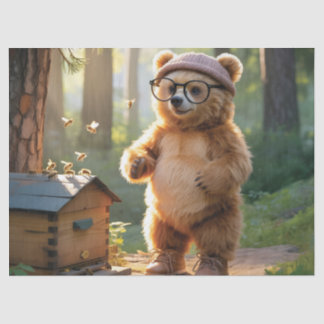 Papel De Seda Whimsical Bear Beekeeper in a Sunny Forest