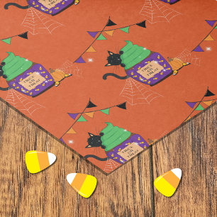 Papel De Seda Whimsical Black Cat Patterno Halloween Tecido